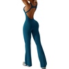 OEAK Womens Flare Jumpsuit with Bra Tummy Control Cutout Romper Workout Outfit Sleeveless Unitard One Piece Backless Bodysuit(Blue)