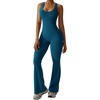 OEAK Womens Flare Jumpsuit with Bra Tummy Control Cutout Romper Workout Outfit Sleeveless Unitard One Piece Backless Bodysuit(Blue)