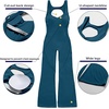 OEAK Womens Flare Jumpsuit with Bra Tummy Control Cutout Romper Workout Outfit Sleeveless Unitard One Piece Backless Bodysuit(Blue)