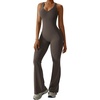 OEAK Womens Flare Jumpsuit with Bra Tummy Control Cutout Romper Workout Outfit Sleeveless Unitard One Piece Backless Bodysuit(Brown)