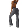 OEAK Womens Flare Jumpsuit with Bra Tummy Control Cutout Romper Workout Outfit Sleeveless Unitard One Piece Backless Bodysuit(Dark Grey)