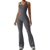 OEAK Womens Flare Jumpsuit with Bra Tummy Control Cutout Romper Workout Outfit Sleeveless Unitard One Piece Backless Bodysuit(Dark Grey)