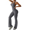 OEAK Womens Flare Jumpsuit with Bra Tummy Control Cutout Romper Workout Outfit Sleeveless Unitard One Piece Backless Bodysuit(Dark Grey)