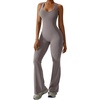OEAK Womens Flare Jumpsuit with Bra Tummy Control Cutout Romper Workout Outfit Sleeveless Unitard One Piece Backless Bodysuit(Flaxen)