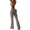 OEAK Womens Flare Jumpsuit with Bra Tummy Control Cutout Romper Workout Outfit Sleeveless Unitard One Piece Backless Bodysuit(Flaxen)