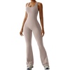 OEAK Womens Flare Jumpsuit with Bra Tummy Control Cutout Romper Workout Outfit Sleeveless Unitard One Piece Backless Bodysuit(Khaki)