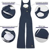 OEAK Womens Flare Jumpsuit with Bra Tummy Control Cutout Romper Workout Outfit Sleeveless Unitard One Piece Backless Bodysuit(Navy)