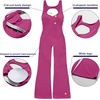 OEAK Womens Flare Jumpsuit with Bra Tummy Control Cutout Romper Workout Outfit Sleeveless Unitard One Piece Backless Bodysuit(Rose)