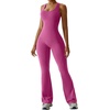 OEAK Womens Flare Jumpsuit with Bra Tummy Control Cutout Romper Workout Outfit Sleeveless Unitard One Piece Backless Bodysuit(Rose)