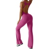 OEAK Womens Flare Jumpsuit with Bra Tummy Control Cutout Romper Workout Outfit Sleeveless Unitard One Piece Backless Bodysuit(Rose)