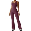 OEAK Womens Flare Jumpsuit with Bra Tummy Control Cutout Romper Workout Outfit Sleeveless Unitard One Piece Backless Bodysuit(Wine Red)