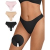 OEAK Seamless Thongs for Women Invisible Thongs No Show Thong Panty Liners Tangas Comfortable Workout G-Strings Underwear(3p-1*black+1*skin Nude+1*peach Pink)
