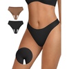 OEAK Seamless Thongs for Women Invisible Thongs No Show Thong Panty Liners Tangas Comfortable Workout G-Strings Underwear(Black+latte)
