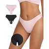 OEAK Seamless Thongs for Women Invisible Thongs No Show Thong Panty Liners Tangas Comfortable Workout G-Strings Underwear(Black+peach Pink)