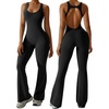 OEAK Womens Flare Jumpsuit with Bra Tummy Control Cutout Romper Workout Outfit Sleeveless Unitard One Piece Backless Bodysuit(Black)