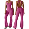 OEAK Womens Flare Jumpsuit with Bra Tummy Control Cutout Romper Workout Outfit Sleeveless Unitard One Piece Backless Bodysuit(Rose)