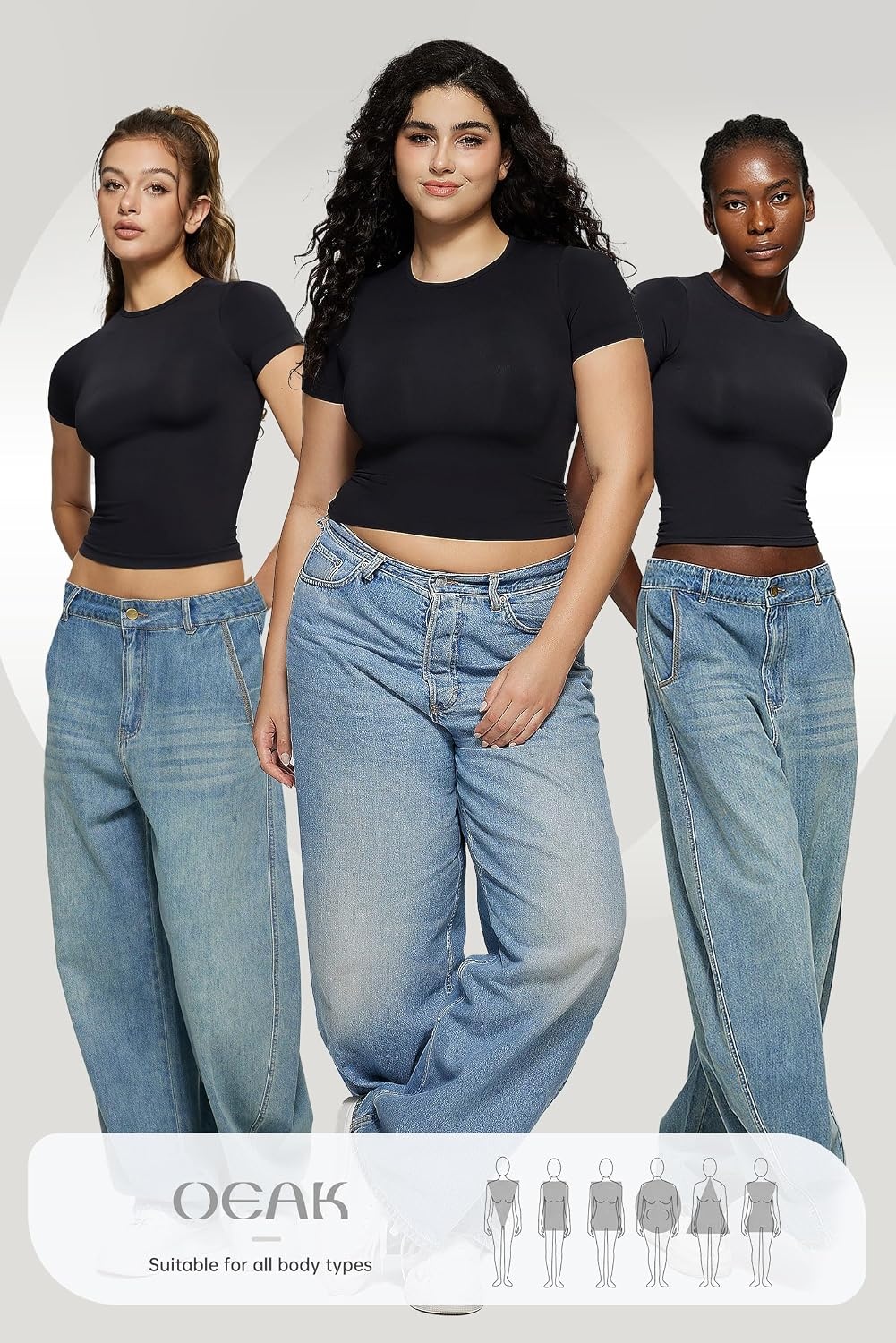 image:imageOEAK Womens TShirts Short Sleeve Shirts Crew Neck Basic Tees Soft Smoothing Seamless Tshirts Slim Fit Going Out Trendy TopsBlack