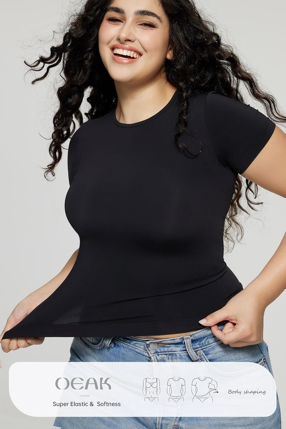 image:imageOEAK Womens TShirts Short Sleeve Shirts Crew Neck Basic Tees Soft Smoothing Seamless Tshirts Slim Fit Going Out Trendy TopsBlack