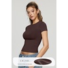 OEAK Womens T-Shirts Short Sleeve Shirts Crew Neck Basic Tees Soft Smoothing Seamless Tshirts Slim Fit Going Out Trendy Tops(Brown)