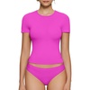 OEAK Womens T-Shirts Short Sleeve Shirts Crew Neck Basic Tees Soft Smoothing Seamless Tshirts Slim Fit Going Out Trendy Tops(Hot Pink)