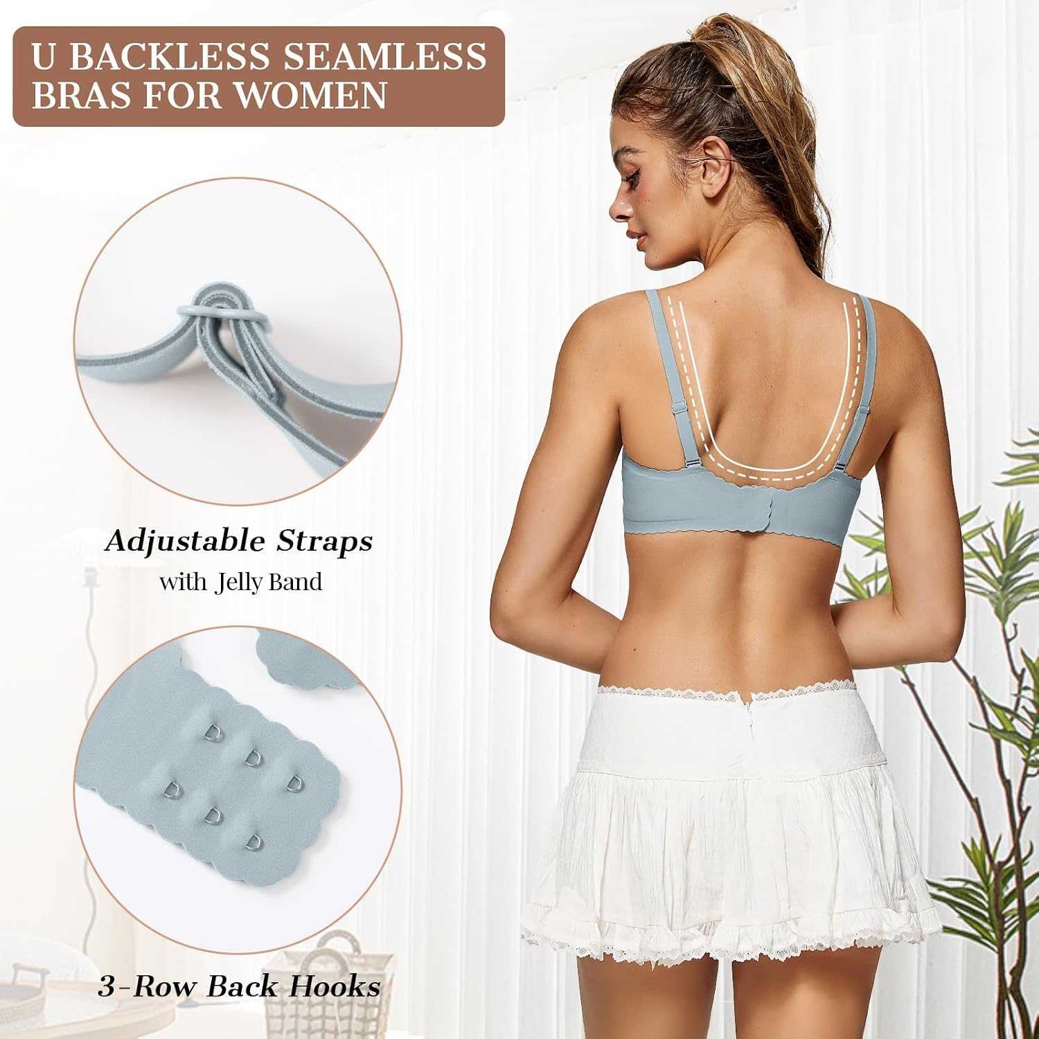 image:imageOEAK Womens Comfortable Bras Wireless Push Up Bralettes Scalloped Mesh Bra Seamless Tshirt Bras Deep V Everyday Bra Green L