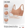 OEAK Womens Seamless Push Up Bras No Underwire Full Coverage Anti Sagging Comfortable V Neck Bra Wireless Everyday Jelly Bra Apricot,L